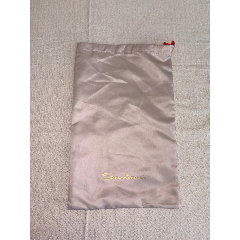 Santoni Dust Bag OS Champagne Taupe Excellent Satin Gold Logo Orange Ribbon